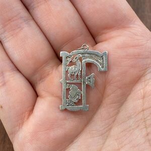 Vintage 900 Silver Letter "F" Aztec Style Llama Pendant Bracelet Charm